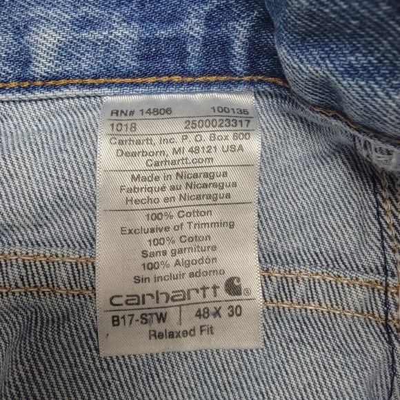 Carhartt Men's Relaxed Fit Blue Jeans B17-STW Blue Denim Medium Wash Size 48x30 - Picture 6 of 10